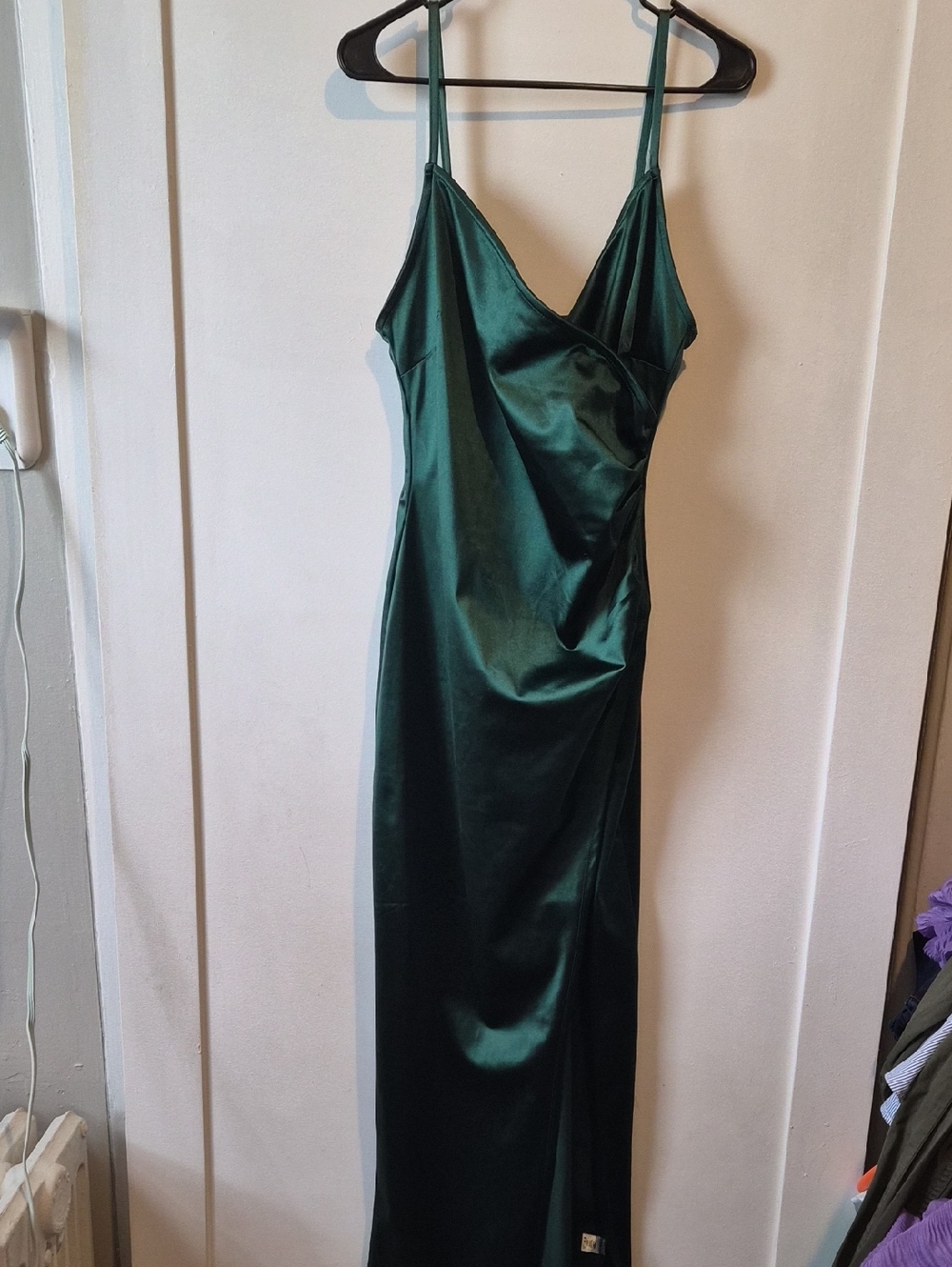 Emerald Maxi Slip Dress with V-Neck